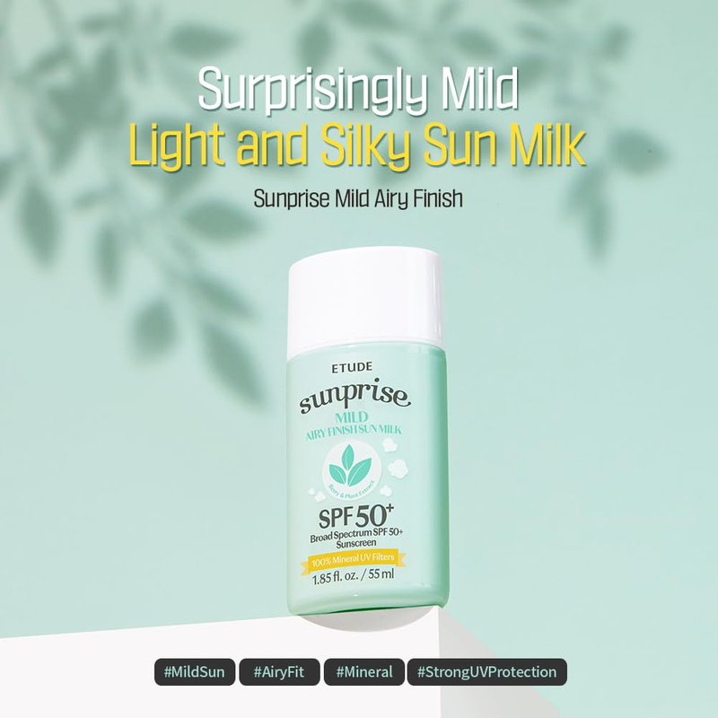 ETUDE Sunprise Mild Airy Finish Sun Milk Duo Set (55ml*2) SPF50+ / PA++++ | Sebum-free, Non-Sticky, Long Lasting Protection, 100% Mineral Based Korean Sunscreen, Korean Skin Care, Pefect for Gift
