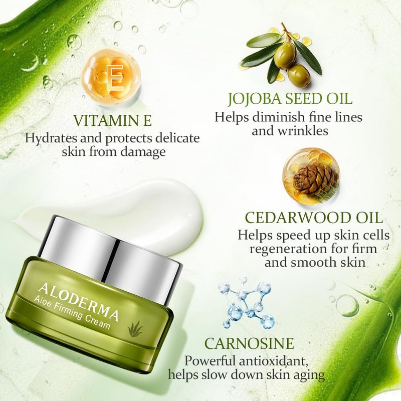 Aloderma Firming Cream for Face and Neck with 62% Organic Aloe Vera - Firming Face Cream with Hyaluronic Acid & Carnosine - Natural Renewing Aloe Face Cream - Instantly Hydrate & Plump Skin, 1.7oz