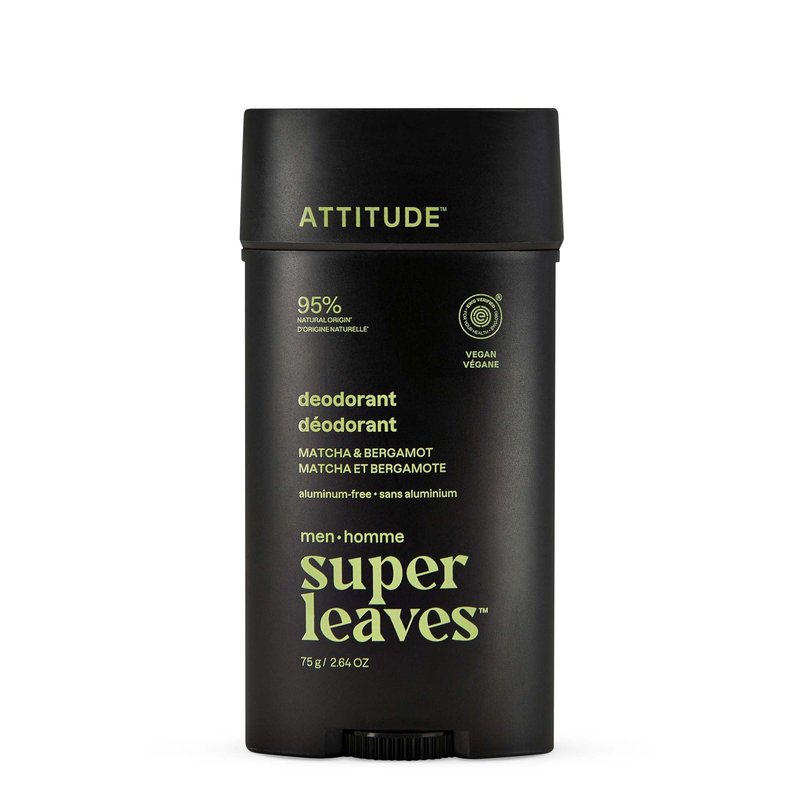ATTITUDE Aluminum-Free Deodorant for Men, 95% Natural Origin Ingredients, EWG Verified, Plant Based Odor Control, With Baking Soda, Matcha & Bergamot, 2.64 Oz
