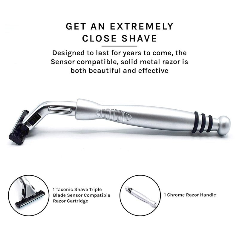 Taconic Shave, Gillette Sensor & Sensor Excel Compatible Heavyweight Triple Blade Pivot Head Razor, Includes 1 Preloaded Blade - Delivers a Smooth, Close & Comfortable Shave