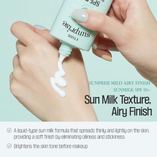 ETUDE Sunprise Mild Airy Finish Sun Milk Duo Set (55ml*2) SPF50+ / PA++++ | Sebum-free, Non-Sticky, Long Lasting Protection, 100% Mineral Based Korean Sunscreen, Korean Skin Care, Pefect for Gift