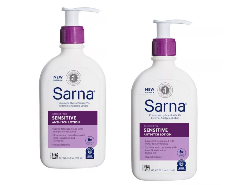Sarna Sensitive Anti-Itch Lotion Steroid-Free with 1% Pramoxine Hydrochloride, with Aloe, Squalane, and Jojoba Oil 7.5 fl oz (Pack of 2)