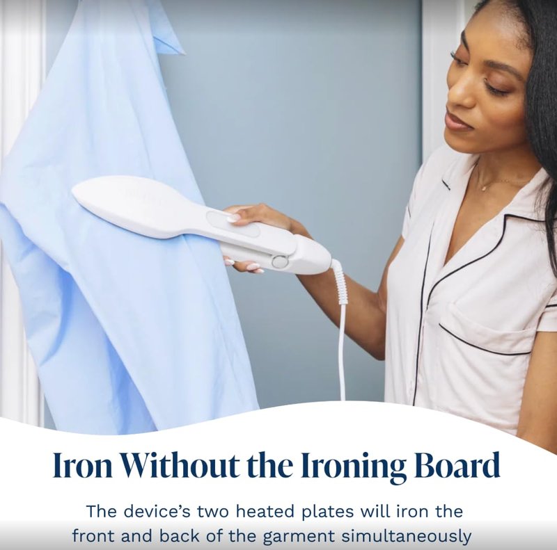 Nori Press Travel Steam Iron - Handheld Iron With Optional Steam Feature - No Ironing Board Required - Easy to Use w/ 6 Fabric Settings - Removes Wrinkles - User Manual Included -Blue