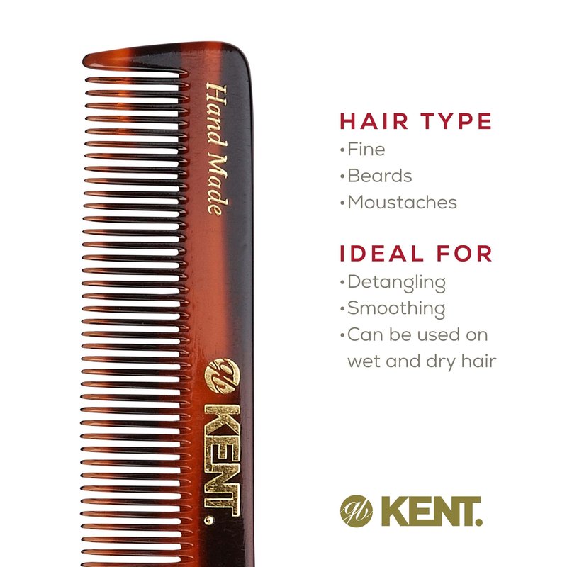 Kent NU22 Handmade Pocket Comb for Men, All Fine Tooth Hair Comb Straightener for Everyday Grooming Styling Hair, Beard and Mustache, Use Dry or with Balms, Saw Cut and Hand Polished, Made in England