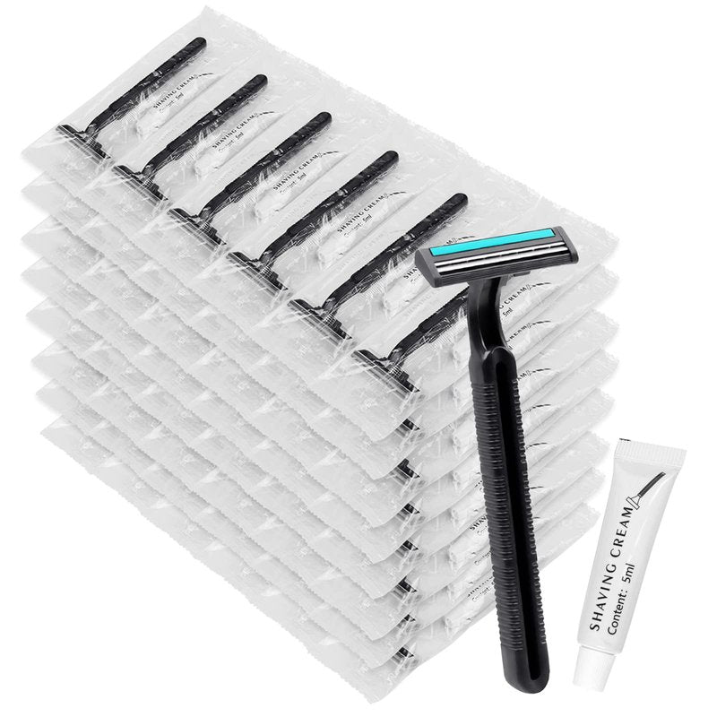 Disposable Razors in Bulk, Bulk Razors with Knife Cap, Black, Individually Packaged Disposable Razors Bulk with Shaving Cream for Hotels, Nursing Homes, Shelters, Homeless, Charities (pack-100)
