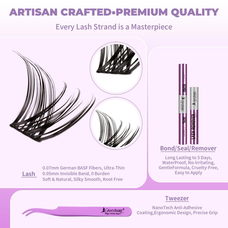 AnyFairy Lash Clusters Kit 8-18mm DIY Lash Extension Kit Wispy Lash Clusters Individual Lashes Kit with Lash Bond and Seal, Lash Tweezers for Self Use,Beginner-Friendly(sylph) (sylph 709)