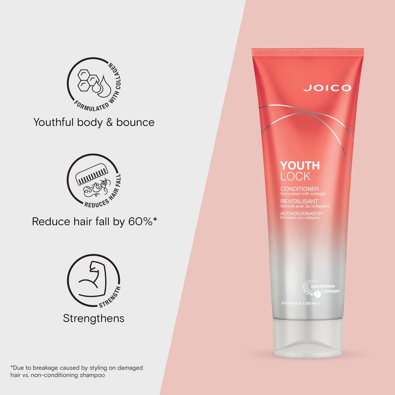 Joico YouthLock Conditioner Formulated With Collagen | Youthful Body & Bounce | Reduce Breakage & Frizz | Soften & Detangle Hair | Boost Shine | Sulfate Free | With Arginine | 8.5 Fl Oz