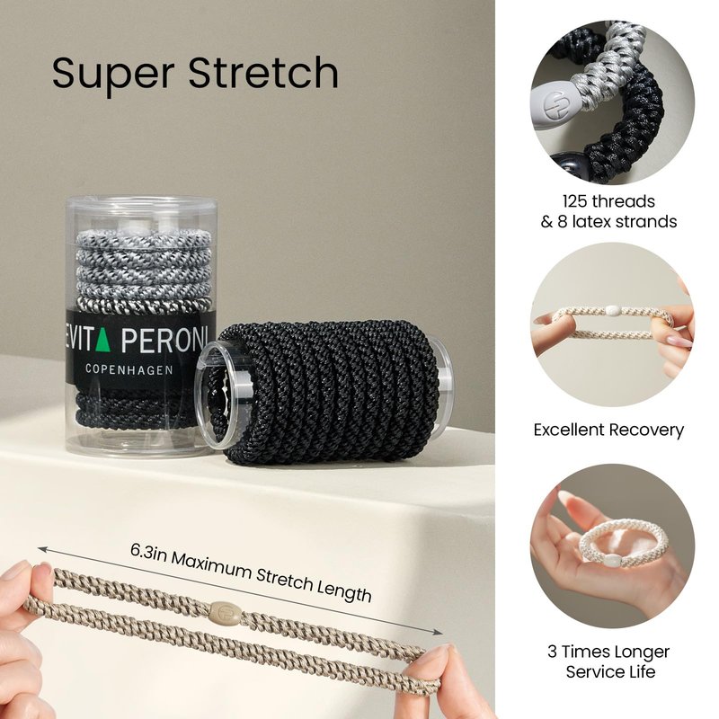 EVITA PERONI Hair Ties 12 Pcs Set, High Elastic Ponytail Holders, Hair Ties No Damage for Thick Curly Hair Women Men, Mothers Day Gifts (Black)