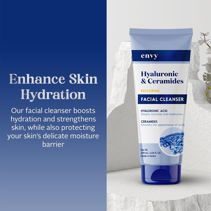 Envy Facial Cleanser with Hyaluronic Acid & Ceramides - Hydrating, Moisturizing & Radiance-Boosting - Clean, Cruelty-Free Korean Skin Care for All Skin Types - Dermatologist Tested - 6.76 oz