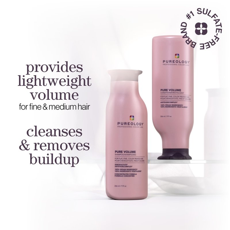 Pureology Pure Volume Shampoo & Conditioner Set - Enhances Volume and Movement, For Flat, Fine, Color Treated Hair, Lightweight, Sulfate-Free & Vegan, 9 Fl oz