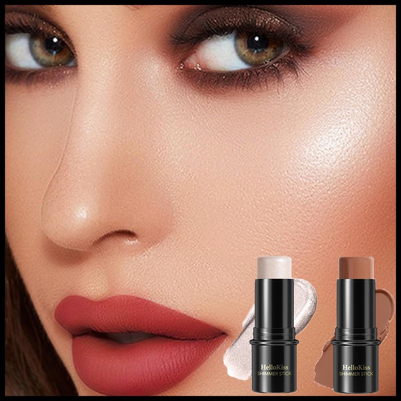 MIELIKKI 2Pcs Cream Contour Stick Makeup, Highlighter Stick and Bronzer Stick for Face Sculpting, Easy to Apply & Blend, Long Lasting, Waterproof, Matte Finish,0106