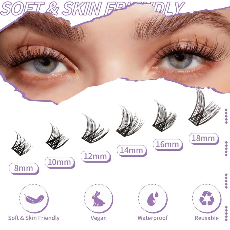 AnyFairy Lash Clusters Kit 8-18mm DIY Lash Extension Kit Wispy Lash Clusters Individual Lashes Kit with Lash Bond and Seal, Lash Tweezers for Self Use,Beginner-Friendly(sylph) (sylph 709)