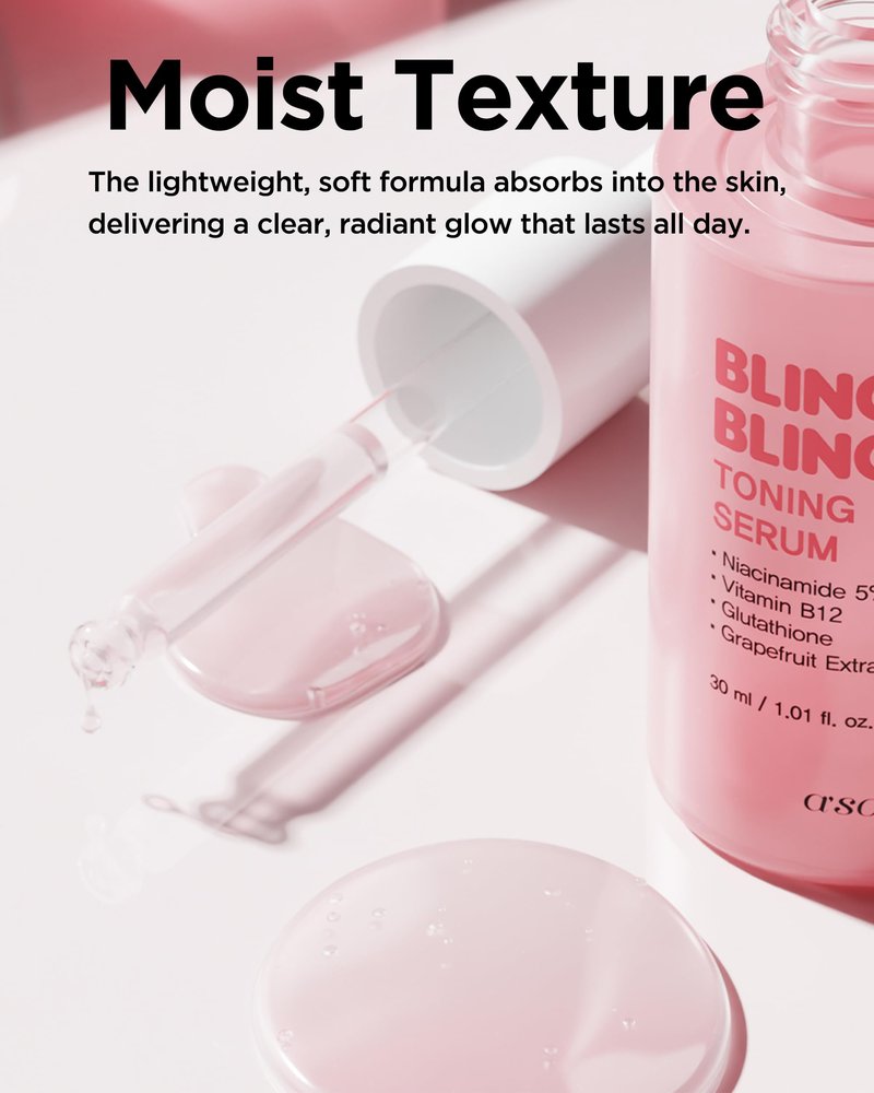 A'SOME Bling Bling Toning Serum Korean Advanced Facial Serum with 5% Niacinamide for Radiant Complexion, Vegan Gel Formula with Hyaluronic Acid & 10 Vitamins, Dermatologist Tested, 1.01 fl.oz.