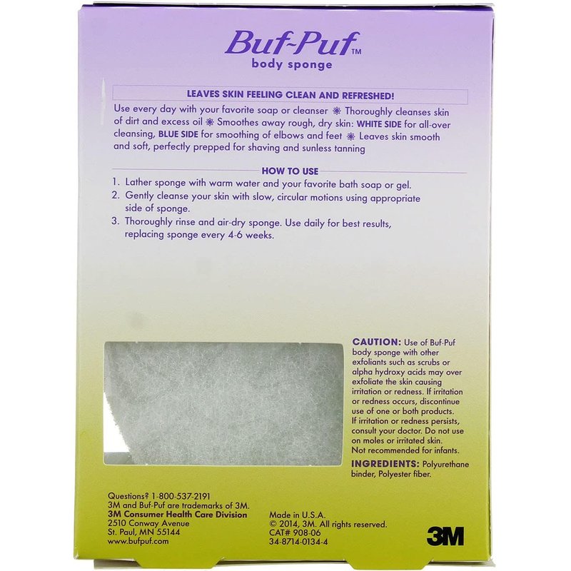 Buf-Puf Body Sponge, Bath Sponge, Dermatologist Developed, Cleanses Skin of Dirt, and Excess Oil, Reusable, Exfoliating, 5 Count