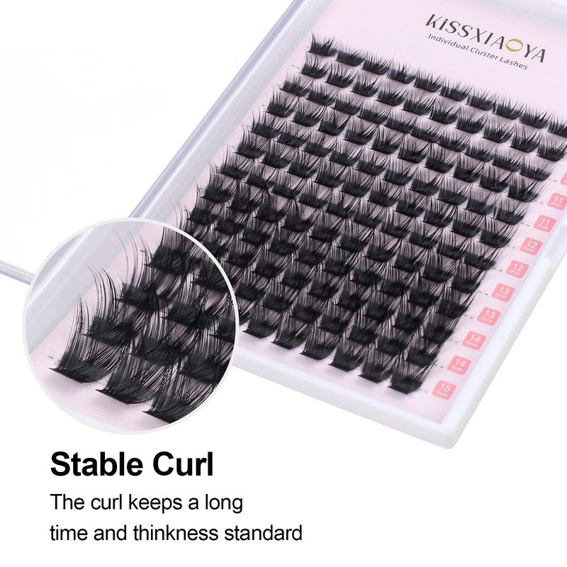 KISSXIAOYA Cluster Lashes Extensions, 120Pcs Individual Cluster Lashes D Curl 9-15mm, Wide Stem Cluster Eyelashes Soft Natural False Eyelashes Cluster DIY Eyelash Extension At Home (120pcs, 9-15mm)