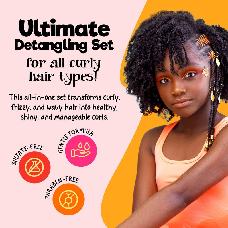 CurlyKids Super Detangle Spray Bundle with Hair Detangler Spray, Kids Shampoo, Conditioner, Gel & Creme for Curly, Frizzy, & Wavy Hair | Sulfate & Paraben-Free Formula to Detangle