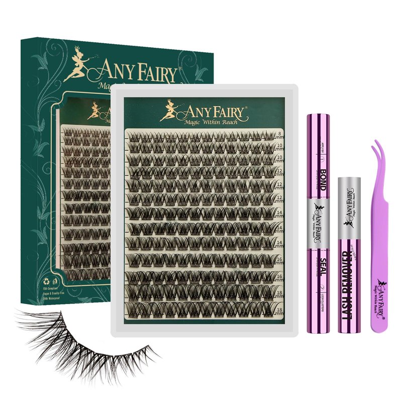 AnyFairy Lash Clusters Kit 8-18mm DIY Lash Extension Kit Wispy Lash Clusters Individual Lashes Kit with Lash Bond and Seal, Lash Tweezers for Self Use,Beginner-Friendly(sylph) (sylph 709)