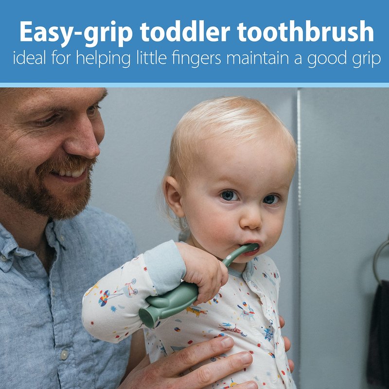 Dr. Brown's Baby and Toddler Toothbrush, Green and Orange Dinosaur 2-Pack, 1-4 Years