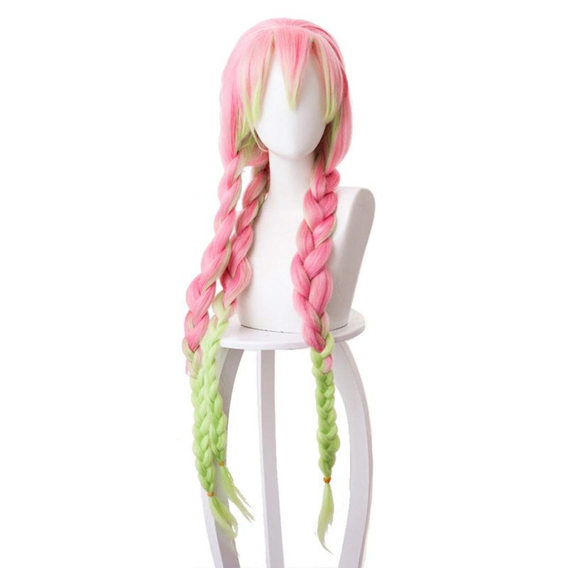 XiongXiongLe Halloween Anime Role Pink Red Green Cosplay Wig Anime Game Cos Role Playing Hair Replacement Wigs with 3 Ponytails for Adult Cos Halloween Christmas Party