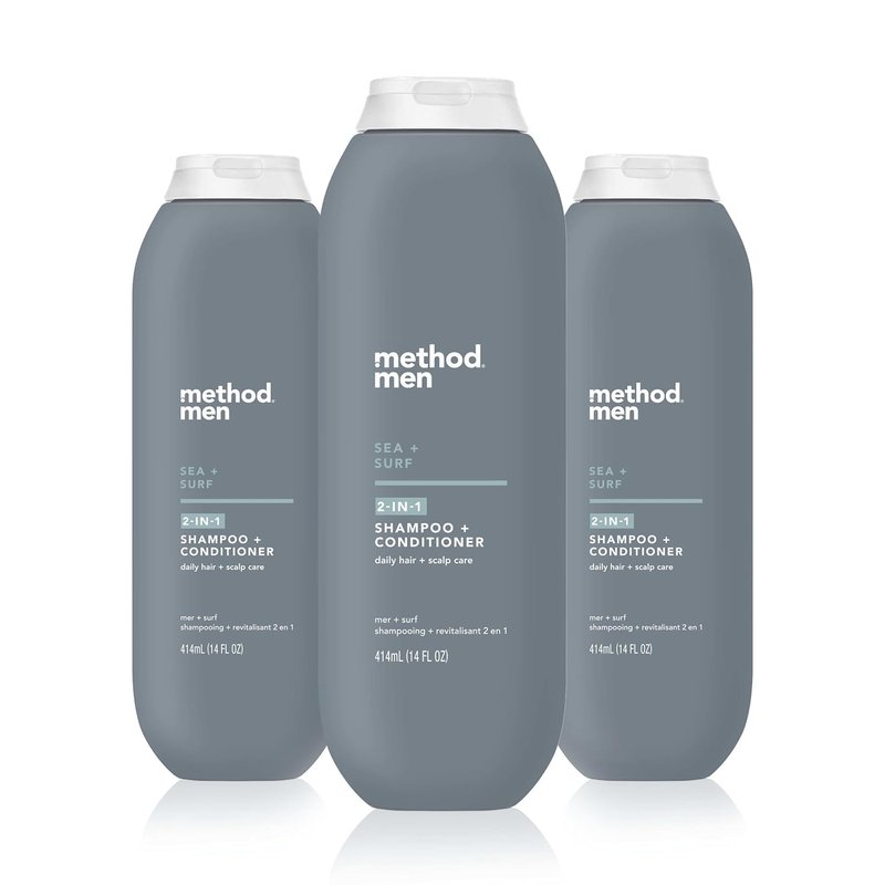 Method Men 2-in-1 Shampoo and Conditioner, Sea + Surf - Cleans and Conditions with Argan and Jojoba Oil - Made without Parabens - 14 oz, Pack of 3