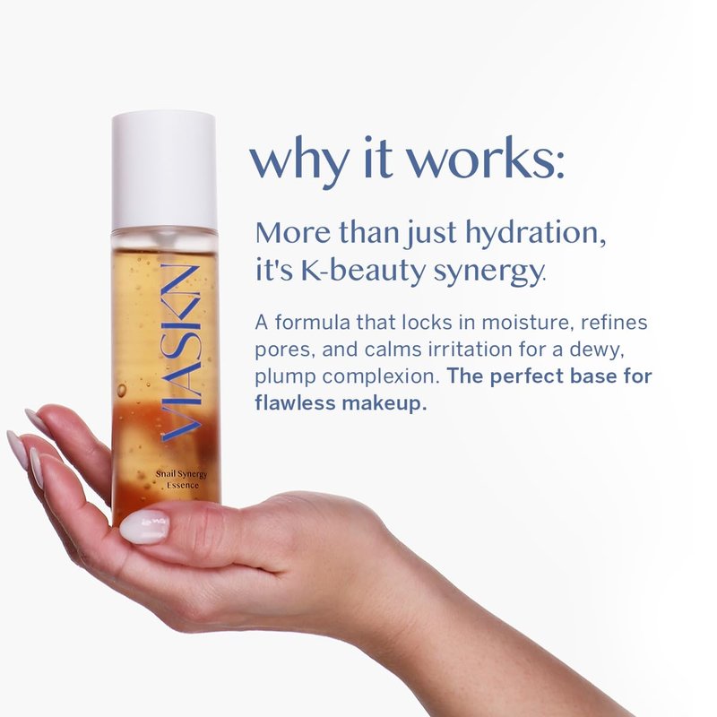 VIASKN Synergy Essence – Korean Snail Mucin Anti-Aging Serum for Wrinkles & Fine Lines – Hydrating, Brightening Face Essence with Cica, Adenosine & Berry Complex
