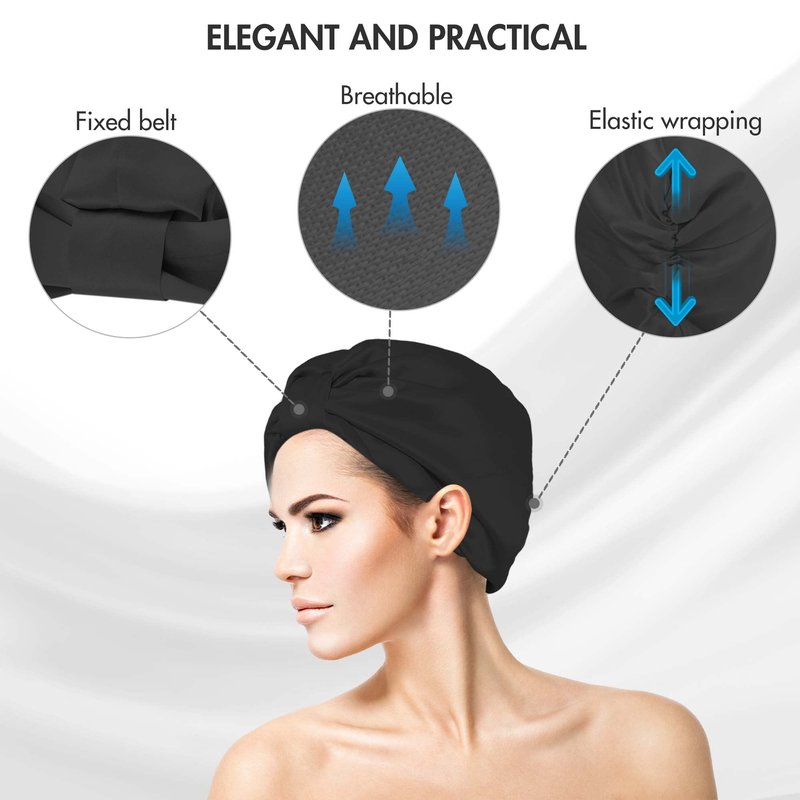 Feivea 22 Momme 100% Mulberry Silk Hair Wrap for Sleeping, Both Sides Silk Bonnet for Women Hair Care, Black
