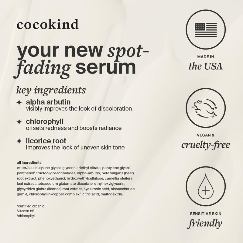 Cocokind Chlorophyll Discoloration Serum, Sensitive Skin Friendly Spot Fading Serum to Target Spots, Uneven Tone, and Redness, 1 fl oz