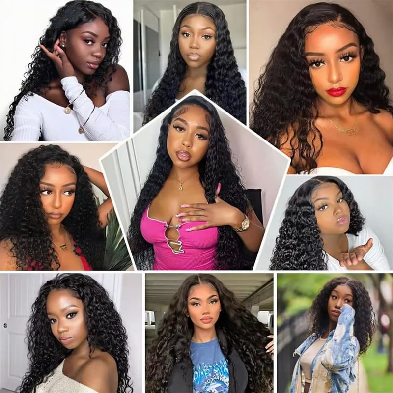 Deep Wave Human Hair Bundles 14 16 18 Inch Curly Weave Bundles Human Hair Unprocessed Native Virgin Hair 100/PC 3 Extensions Natural Black Color 1B Wet and Wavy Human Hair Extensions for Women