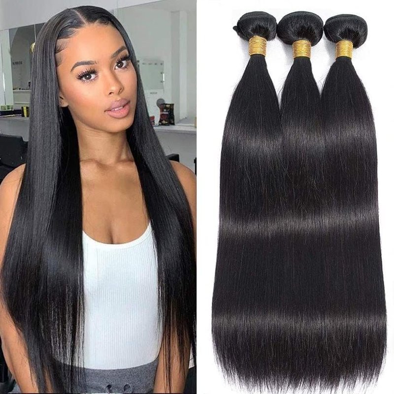 Straight Human Hair Bundles 14 16 18 Inch Brazilian Straight Hair Bundle 100% Unprocessed Virgin Hair Weave Bundles Human Hair Extension for Women Natural Black Color