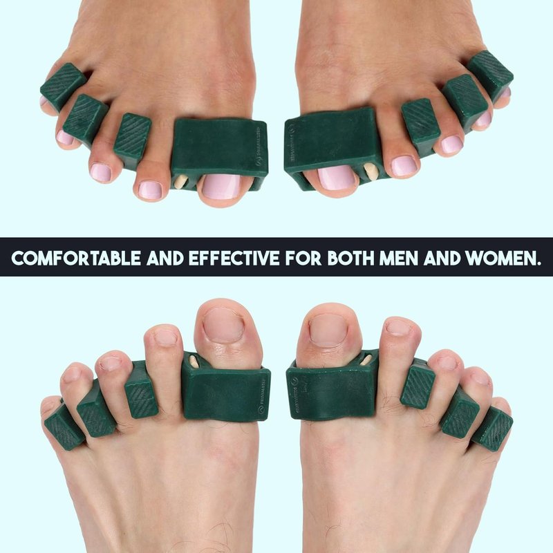 APEX Adjustable Toe Separators, Spreaders, Spacers, Straightener to Correct Toes for Men and Women, Bunion Corrector, Plantar Fasciitis, 50% Thicker, 2 Pairs, S/M and Large, Green