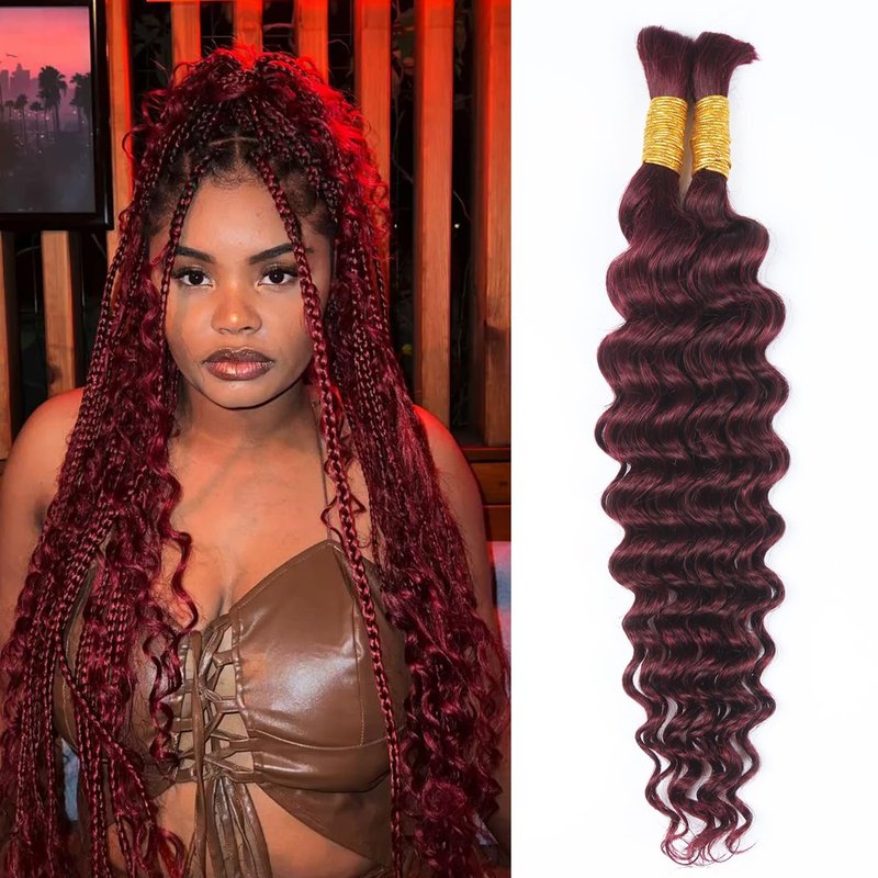 RESACA Deep Wave Bulk Human Hair for Braiding 20 Inch 100g 2 Bundle Boho Braids Human Hair Water Wet and Wavy 100% Unprocessed Brazilian Virgin Hair Extensions Kinky Curly （99j）