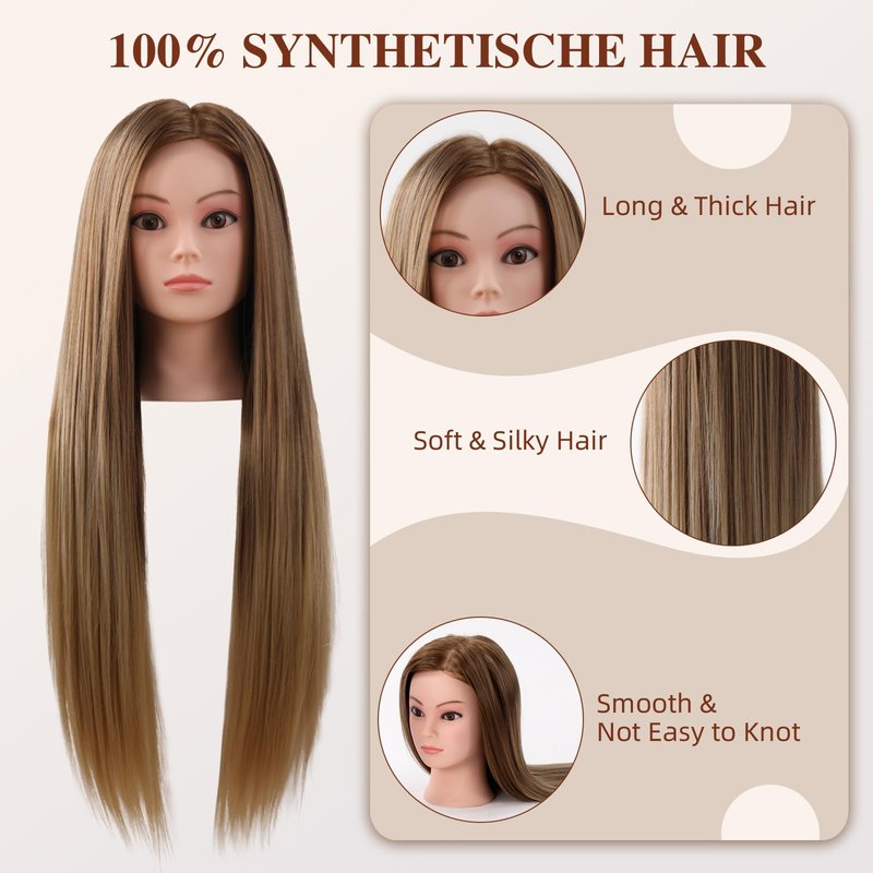 Mannequin Head with Hair, Mannequin Cosmetology Manikin Practice Doll Head for hair styling Braiding Hairdressing Head with Table Clamp + DIY Hair Styling Set
