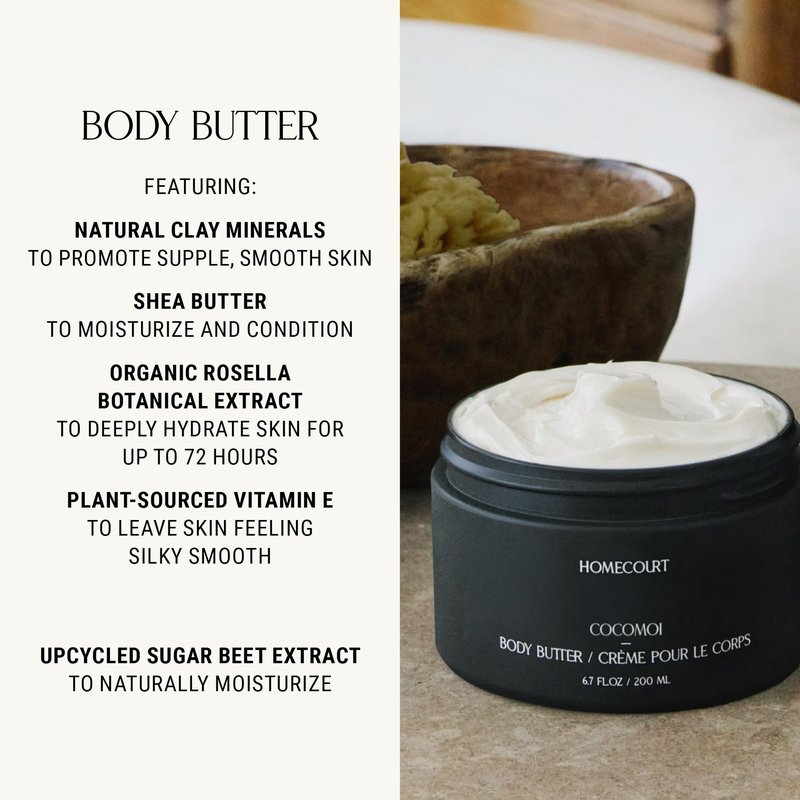 Homecourt Body Shea Butter, Rich Moisturizer Cream for All Skin Types, Nourishes & Hydrates Up To 72 Hours, Lingering Fragrance, Cocomoi, 6.7 oz