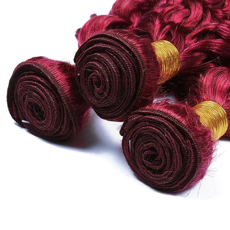 8 10 12 Inch 99J Bundle Burgundy Deep Wave Human Hair Bundles 8A Grade Wine Red Hair Extensions 99J Deep Wave Bundle Burgundy Bundles For Black Women