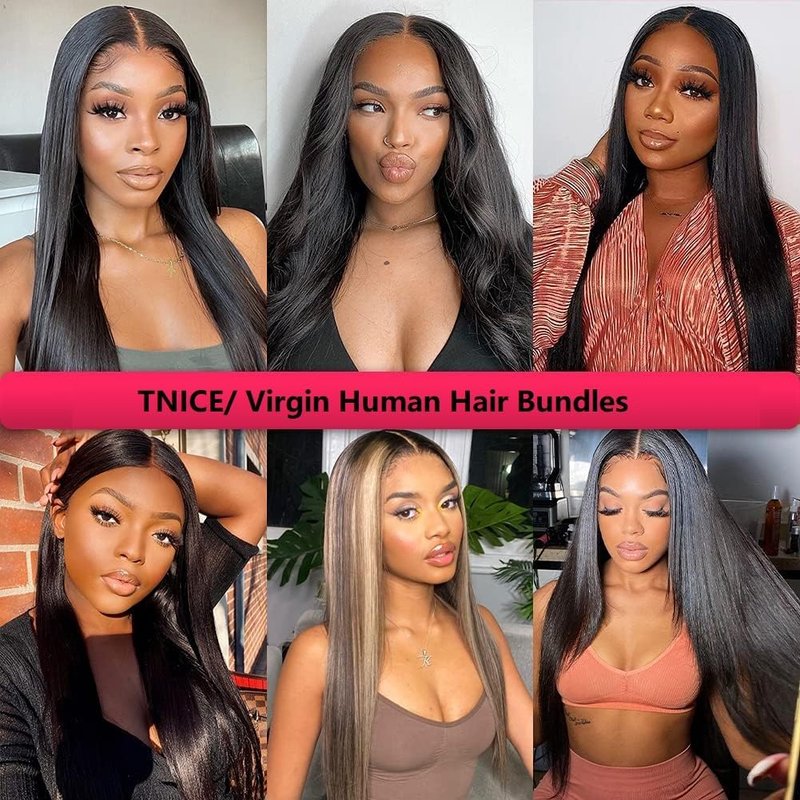 Straight Human Hair Bundles 14 16 18 Inch Brazilian Straight Hair Bundle 100% Unprocessed Virgin Hair Weave Bundles Human Hair Extension for Women Natural Black Color
