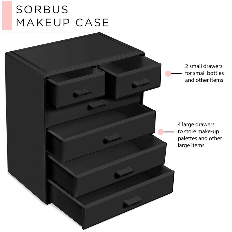 Sorbus Acrylic Makeup Organizer - Organization and Storage Case for Cosmetics Make Up & Jewelry - Large Makeup Organizer for Vanity, Bathroom, College Dorm, Closet, Desk (4 Large, 2 Small Drawers)