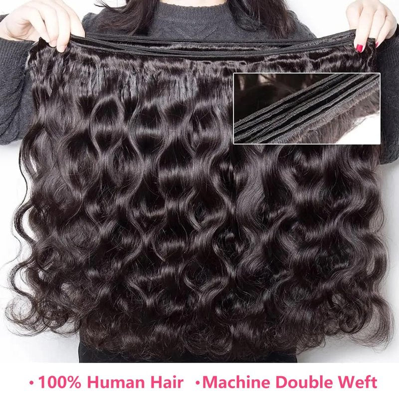 Human Hair Bundles with Closure 10 12 14+8 Inch Body Wave Closure with Bundles 100% Brazilian Virgin 3 Bundles Human Hair Weave with 4x4 Free Part Lace Closures Natural Black