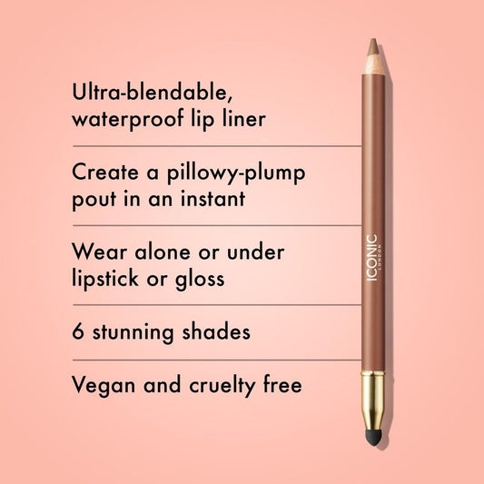 ICONIC LONDON Fuller Pout Sculpting Lip Liner | Blendable, Dual Ended Lip Liner with Creamy Colour and Lip Sponge for Buffing, Cruelty-Free, Vegan Makeup (T.T.Y.N) 0.036 Oz