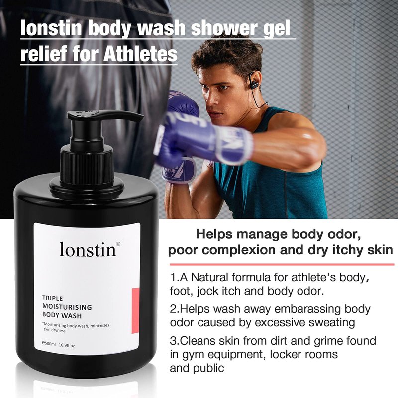 lonstin Body Wash with Pump Moisturizing Body Wash for Dry Skin Natural Nourishers for Instantly Soft Skin and Lasting Nourishment Deep Moisture Cleanser Effectively Washes away Bacteria, 16.9 Fl Oz