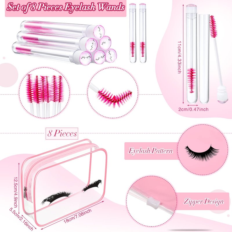 Remerry 40 Pcs Lash Shampoo Brushes Set Eyelash Aftercare Bag Disposable Mascara Tubes Foam Pump Bottle Extension Aftercare Instructions Card Eyelash Accessories for Women Mother (Clear Bag Style)