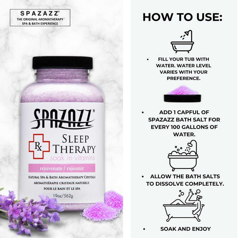 Spazazz Aromatherapy Salt Crystals 19oz – Sleep Therapy – Hot Tub & Bath Soak – Spazazz Hot Tub Crystals are Oil-Free & Safe for All Spas