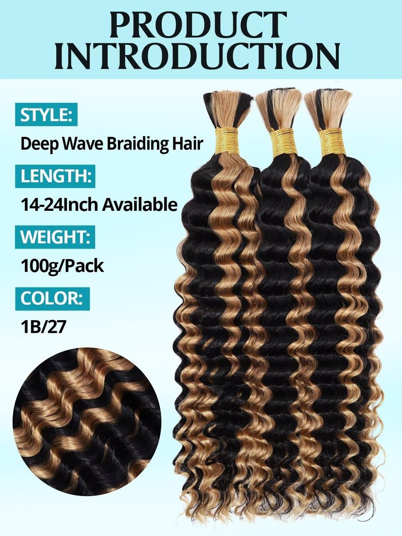 100g 3 Bundles/Pack Burgundy Human Braiding Hair for Boho Braids 14 Inch Curly Boho Hair for Braiding Knotless 12A Deep Wave Bulk Bohemian Color 99J
