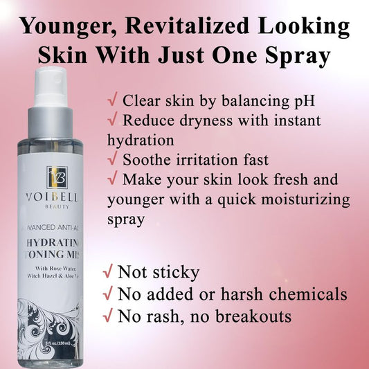 Organic Hydrating Toner for Face Anti-Aging - Rose Water, Witch Hazel & Aloe Vera Toning Facial Mist for Women. Natural Skin Moisturizing Rosewater Spray. Oil Free, Pure, Fresh & Pore Tight