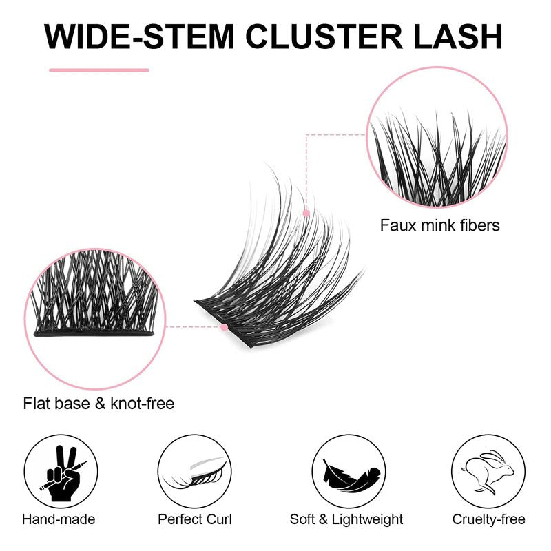 KISSXIAOYA Cluster Lashes Extensions, 120Pcs Individual Cluster Lashes D Curl 9-15mm, Wide Stem Cluster Eyelashes Soft Natural False Eyelashes Cluster DIY Eyelash Extension At Home (120pcs, 9-15mm)