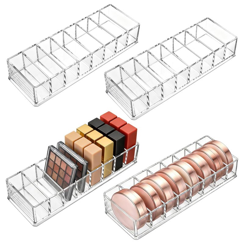 Foraineam 4 Pack Acrylic Compact Organizer Cosmetics Beauty Care Powder Holder Blushes Highlighters Eyeshadow Makeup Organizer