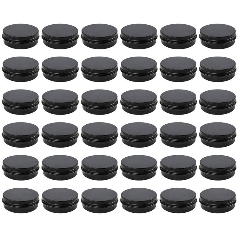 Moretoes 36 Pack Tins, 2 Oz Lip Balm Containers, Black Metal Round Tins Aluminum Cans, Empty Tin with Screw Lids for Salve, Spices or Candies
