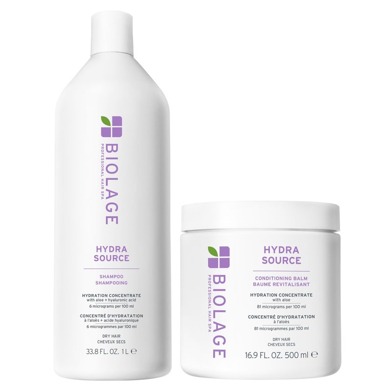 Biolage Hydra Source Shampoo & Conditioning Balm | Hydrates & Moisturizes Dry Hair | Helps Repair Split Ends | For Dry Hair | Salon Shampoo | Weightless, Soft Finish | Vegan | Paraben & Cruelty-Free