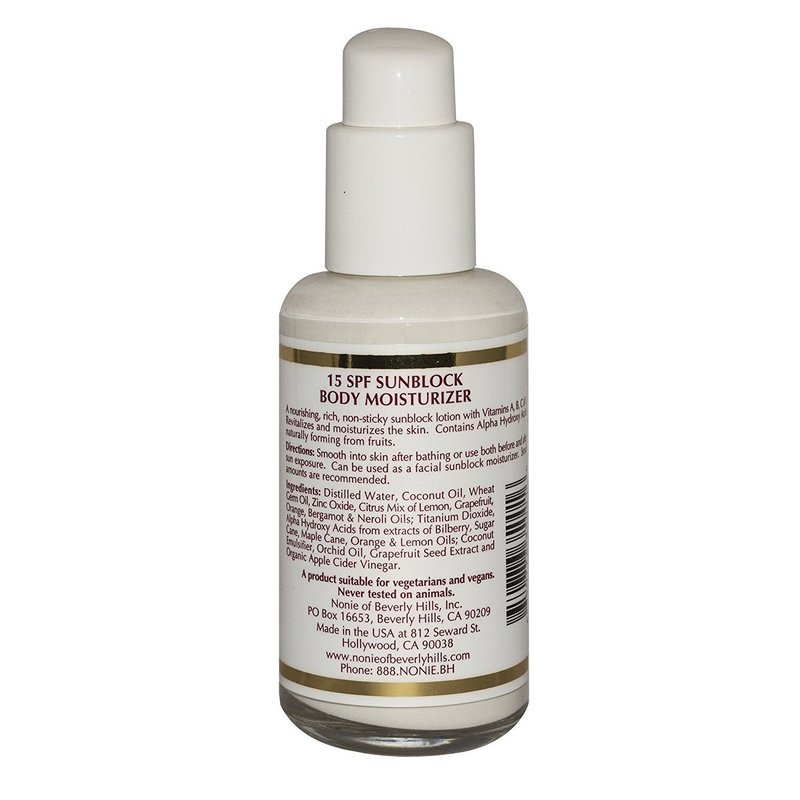 Nonie of Beverly Hills AHA All-Natural 15 SPF Sunscreen – 100% Vegan & Pure Ingredients – UVB Protection for Long-Lasting Defense – Skin Food for Daily Use – Made in the USA