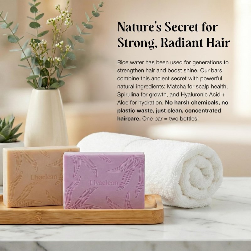 2 Pack Rice Water Shampoo and Conditioner Bar - 2x100g - Hair Soap with Spirulina Matcha Hyaluronic Acid Coconut - No Sulfates or Parabens - Bar shampoo and conditioner Set - Rice Soap for Hair Growth