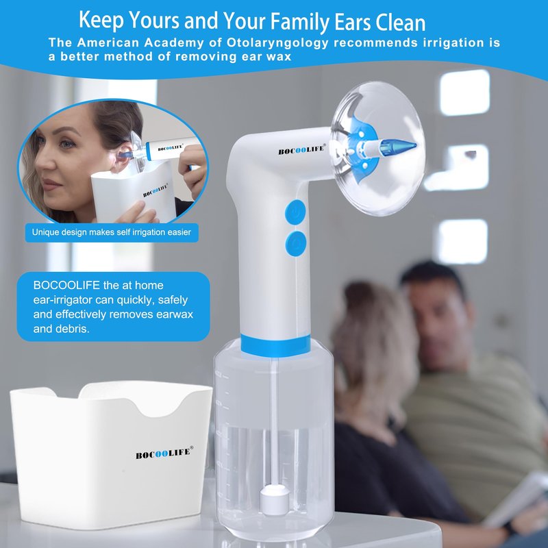 BOCOOLIFE Electric Ear Wax Removal Kit – Water Flushing Irrigation System Ears Flush Cleaner Powered with 4 Pressure Settings, Safe & Effective Ear Cleaning Kit, Includes 30 Tips, Basin